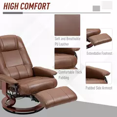 HOMCOM Faux Leather Armchair, with 145° Reclining Back and Footrest - Brown - 6