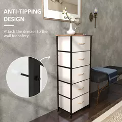 HOMCOM Fabric Chest of Drawers, Industrial Bedroom Dresser with 5 Fabric Drawers, Steel Frame and Wooden Top for Nursery, Living Room, Hallway, Cream White - 5