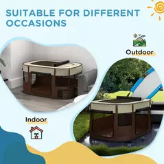 PawHut Foldable Dog Pen with Storage Bag for Indoor/Outdoor Use, Portable Pet playpen, with Ground Stakes - Brown - 7