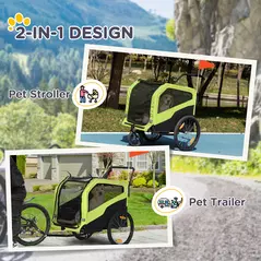 PawHut Dog Bike Trailer, 2 in 1 Dog Stroller for Large Dogs with Hitch, Quick-release 20" Wheels, Pet Bicycle Cart Trolley Carrier for Travel, Green - 4