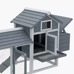 PawHut Small Chicken Coop with Run Hen House Poultry Coops Cages Nesting Box Grey 150.5 x 54 x 87cm - 9