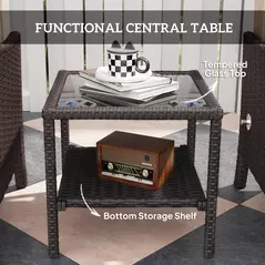 Outsunny 5 Piece Rattan Garden Furniture Set, Wicker Patio Sofa Set with 2 Armchairs, 2 Footstools, Glass Top Coffee Table with Shelf, Outdoor Furniture with Adjustable Backrests, Cushions, Khaki - 7