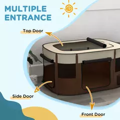 PawHut Foldable Dog Pen with Storage Bag for Indoor/Outdoor Use, Portable Pet playpen, with Ground Stakes - Brown - 5