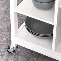 HOMCOM Kitchen Trolley, Kitchen Island on Wheels, w/ Wood Top, 3 Shelves and Storage Cupboard, White - 7