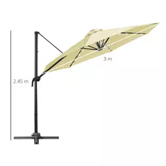 Outsunny 3(m) LED Cantilever Parasol Garden Sun Umbrella w/ Base and Solar Lights Beige - 3
