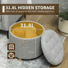 HOMCOM 40.5L Teddy Fleece Storage Ottoman - Grey - 4