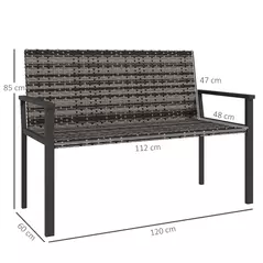 Outsunny Two-Seater Rattan Bench - Mixed Grey - 3