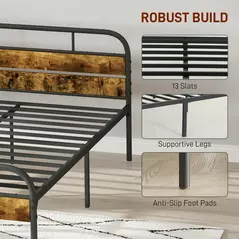 HOMCOM Industrial-Style King Bed Frame - Black/Brown - 5