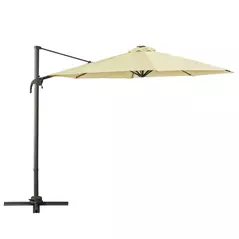 Outsunny 3(m) LED Cantilever Parasol Garden Sun Umbrella w/ Base and Solar Lights Beige - 1