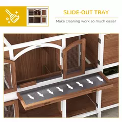 PawHut Two-Tier Wooden Pet Hutch with Openable Roof, Slide-Out Tray - 6