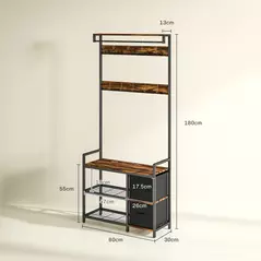HOMCOM Industrial-Style Multi-Use Hallway Tree - Brown/Black - 3