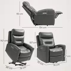 HOMCOM Power Lift Recliner Chair for Elderly, Overstuffed Faux Leather Riser and Reclining Chair with USB A+C Ports, Recliner Armchair for Living Room, Charcoal Grey - 3