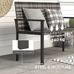 Outsunny Two-Seater Rattan Bench - Mixed Grey - 8