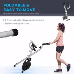 HOMCOM Folding Exercise Bike, Fitness Bicycle Indoor Trainer, 8-Level Magnetic Resistance Adjustable, with LCD Monitor, Pulse Sensor, Grey - 4