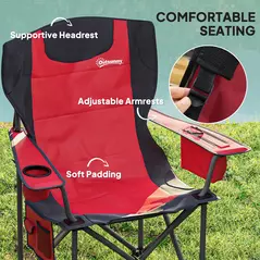 Outsunny Set of 2 Folding Camping Chairs, Padded Camping Chairs with Adjustable Armrests, Portable & Lightweight Folding Camp Chair with Cooler Bag, Cup Holder and Side Pockets, Red - 4