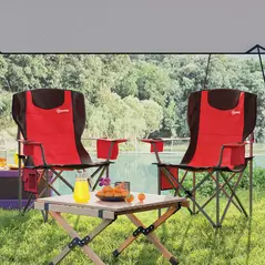 Outsunny Set of 2 Folding Camping Chairs, Padded Camping Chairs with Adjustable Armrests, Portable & Lightweight Folding Camp Chair with Cooler Bag, Cup Holder and Side Pockets, Red - 9