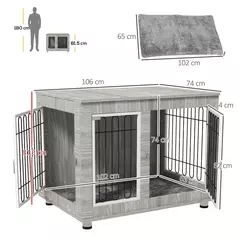 PawHut Indoor Dog Kennel w/ Soft Cushion, Double Door for Large Dogs, 106 x 74 x 81.5cm, Grey - 3