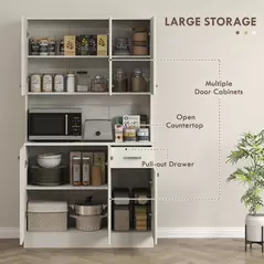 HOMCOM Freestanding Kitchen Pantry Storage Cabinet - White - 4