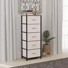 HOMCOM Fabric Chest of Drawers, Industrial Bedroom Dresser with 5 Fabric Drawers, Steel Frame and Wooden Top for Nursery, Living Room, Hallway, Cream White - 8