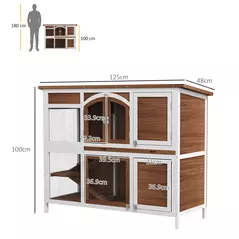 PawHut Two-Tier Wooden Pet Hutch with Openable Roof, Slide-Out Tray - 3