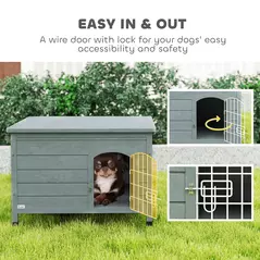 PawHut Wooden Dog House with Removable Bottom, Wire Door, Openable Top, Pet Shelter for Small Dog, 80 x 55 x 53.5cm, Dark Grey - 7