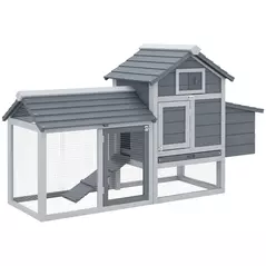 PawHut Small Chicken Coop with Run Hen House Poultry Coops Cages Nesting Box Grey 150.5 x 54 x 87cm - 1