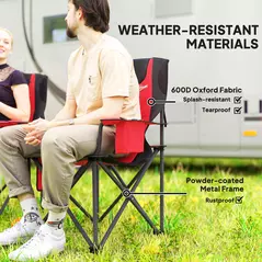 Outsunny Set of 2 Folding Camping Chairs, Padded Camping Chairs with Adjustable Armrests, Portable & Lightweight Folding Camp Chair with Cooler Bag, Cup Holder and Side Pockets, Red - 5