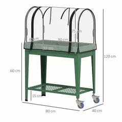 Outsunny Raised Planter with Greenhouse Cover, Mobile Elevated Garden Bed with Wheels and Bottom Shelf for Vegetables, Green - 3