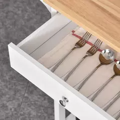 HOMCOM Kitchen Trolley, Kitchen Island on Wheels, w/ Wood Top, 3 Shelves and Storage Cupboard, White - 8