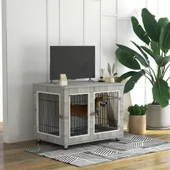 PawHut Indoor Dog Kennel w/ Soft Cushion, Double Door for Large Dogs, 106 x 74 x 81.5cm, Grey - 2