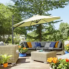 Outsunny 3(m) LED Cantilever Parasol Garden Sun Umbrella w/ Base and Solar Lights Beige - 2