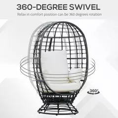 Outsunny 360° Swivel Egg Chair, Garden Rattan Swivel Chair with Thickened Cushion and Pillow, 150 KG Capacity for Indoor Outdoor, Balcony, Patio, Black - 4
