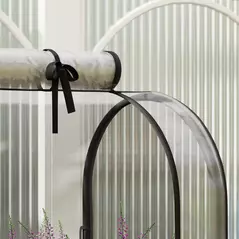 Outsunny Raised Planter with Greenhouse Cover, Mobile Elevated Garden Bed with Wheels and Bottom Shelf for Vegetables, Green - 9