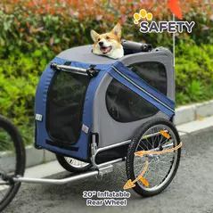 PawHut Folding Dog Bike Trailer Pet Cart Carrier for Bicycle Travel in Steel Frame with Hitch Coupler - Blue & Grey - 7