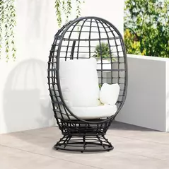 Outsunny 360° Swivel Egg Chair, Garden Rattan Swivel Chair with Thickened Cushion and Pillow, 150 KG Capacity for Indoor Outdoor, Balcony, Patio, Black - 2