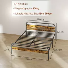 HOMCOM Industrial-Style King Bed Frame - Black/Brown - 3