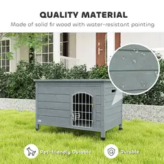 PawHut Wooden Dog House with Removable Bottom, Wire Door, Openable Top, Pet Shelter for Small Dog, 80 x 55 x 53.5cm, Dark Grey - 4