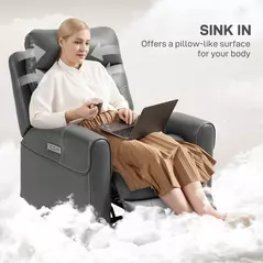 HOMCOM Power Lift Recliner Chair for Elderly, Overstuffed Faux Leather Riser and Reclining Chair with USB A+C Ports, Recliner Armchair for Living Room, Charcoal Grey - 7