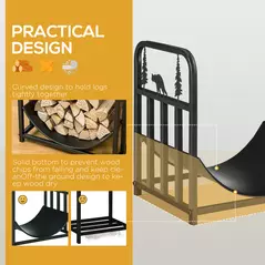 Outsunny Metal Firewood Log Holder Indoor Outdoor Firewood Rack Inner Arced Fireplace Wood Storage Shelf w/ Bear Shape Design, Rust-Resistant, Black, 42W x 33.5D x 43H cm - 5