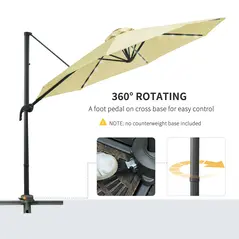 Outsunny 3(m) LED Cantilever Parasol Garden Sun Umbrella w/ Base and Solar Lights Beige - 5