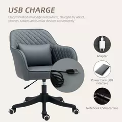 Vinsetto Microfiber Office Chair, Desk Chair, Makeup Vanity Chair with Massage Lumbar Pillow and Rolling Wheels for Bedroom and Home, Grey - 4