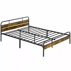 HOMCOM Industrial-Style King Bed Frame - Black/Brown - 1