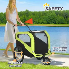 PawHut Dog Bike Trailer, 2 in 1 Dog Stroller for Large Dogs with Hitch, Quick-release 20" Wheels, Pet Bicycle Cart Trolley Carrier for Travel, Green - 8