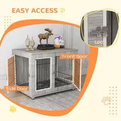 PawHut Indoor Dog Kennel w/ Soft Cushion, Double Door for Large Dogs, 106 x 74 x 81.5cm, Grey - 6
