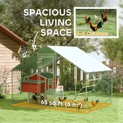 PawHut Walk-in Chicken Run w/ Cover, Feeding Door, Hanging Feeder, Perch, for 6-8 Poultry - 4
