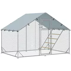 PawHut Walk-in Chicken Run w/ Cover, Feeding Door, Hanging Feeder, Perch, for 6-8 Poultry - 1