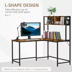 HOMCOM L Shaped Desk with Book Shelf, Industrial Corner Computer Desk, Writing Table with Steel Frame for Home Office, Bedroom, Study Room, 140 x 125cm, Brown - 8