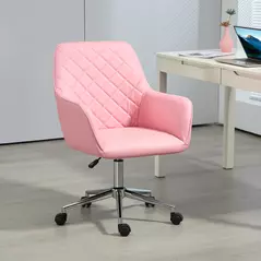 Vinsetto Office Desk Chair, Leather-Feel Fabric Computer Swivel Chair with Rolling Wheels and Adjustable Height for Home, Pink - 2