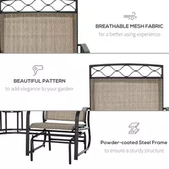 Outsunny Double Outdoor Glider Chair, 2 Seater Patio Rocking Chairs, Swing Bench with Tempered Glass Table, Breathable Mesh Fabric for Backyard, Garden, Porch, Brown - 5