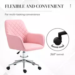 Vinsetto Office Desk Chair, Leather-Feel Fabric Computer Swivel Chair with Rolling Wheels and Adjustable Height for Home, Pink - 5